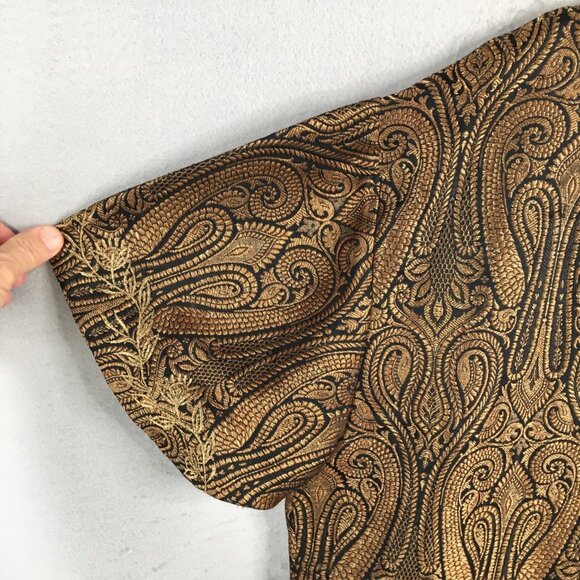 Sue.Anu Jacket Womens Large Black Gold Elephants Silk Hand Stamped Sartor Lal - Picture 15 of 16